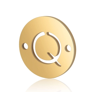 Polished gold stainless steel double-hole charm featuring a cutout letter Q design