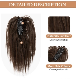 Detailed view of brown claw clip ponytail hair extension with naturally soft synthetic fibers