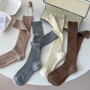 Women Cotton Ribbed Slouch Socks Breathable Sweat Absorbent Autumn Winter Japanese Retro Ins Style Calf High Hosiery