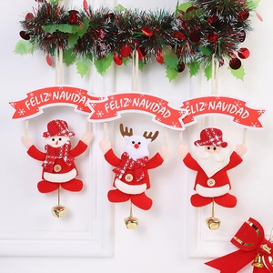 Plush Christmas ornaments set featuring Santa, Reindeer, Snowman with festive bells