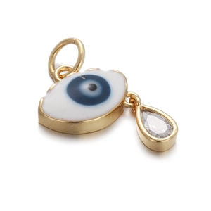 Detailed close-up of Evil Eye pendant with blue enamel and sparkling teardrop zircon
