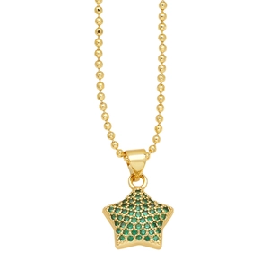 Elegante collana con ciondolo a stella placcata oro con cristalli verdi e catena a sfere