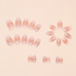 Faux ongles œil de chat dégradé rose brillant de forme ovale, ensemble complet de 24 pièces