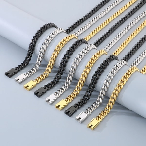 Cuban Link Chain Necklace And Bracelet Stainless Steel Plain Surface Hip Hop Minimalist Unisex Jewelry