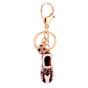 Creative soccer shoe keychain with sparkling crystal ball and golden metal clasp