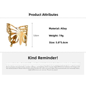 Detailed view of hollow butterfly cuff bracelet with 5.8cm height dimensions