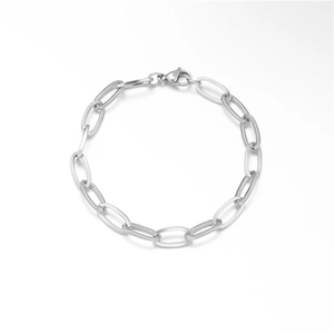 Minimalist silver stainless steel bracelet featuring chunky oval links and a spring clasp