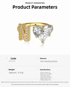 Detailed product specifications of S925 sterling silver heart ring with Zircon stone