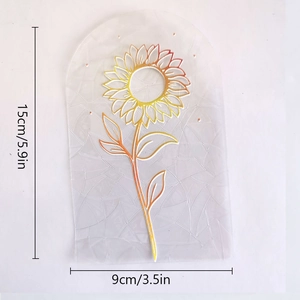 Detail view of sunflower prism window sticker with precise dimensions of 15cm by 9cm