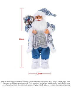 Figurine de Père Noël bleu et gris de 60cm avec lanterne et sac cadeau pour la décoration