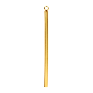 Minimalist golden stainless steel bar pendant with small bail on white background
