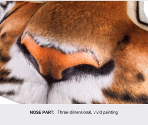 Detailed close-up of tiger mask nose with 3D vivid painting and soft plush texture