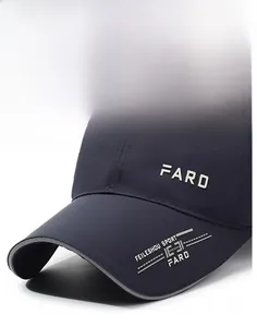 Detailed view of the dark blue sport baseball cap featuring side embroidery and fabric texture