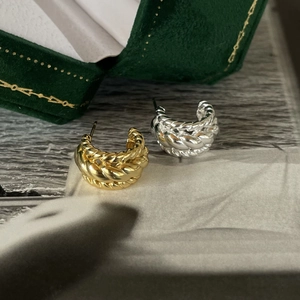 Chic 925 silver twist rope C-shaped hoop earrings in gold and silver finishes