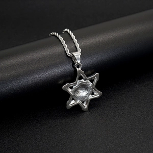 Silver stainless steel Star of David pendant necklace with fingerprint pattern on a chain