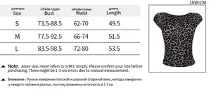 Size chart showing bust, waist, and length measurements for leopard mesh top