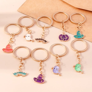 Cartoon Halloween Enamel Keychain Cute Ghost Bat Pumpkin Witch Hat Alloy Metal Hanging Ornament For Bag Backpack Keys