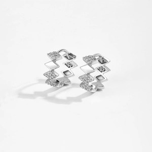 925 Sterling silver geometric rhombus hoop earrings with sparkling cubic zirconia pavé