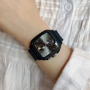Fashionable square black silicone watch with multi-functional dial for women and unisex style