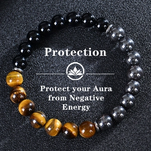 Natural Tiger Eye Obsidian Hematite Triple Protection Beaded Bracelet Healing Energy Stone Handmade Bracelets For Men Women
