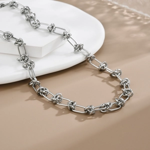Minimalist silver thorn knot chain necklace made of stainless steel for men and women