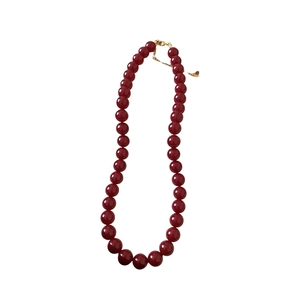 Minimalist deep red beaded necklace with golden adjustable chain for women