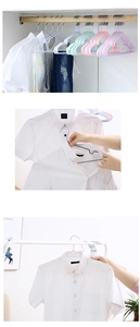 Detail of slim non-slip dipping hangers in pastel colors holding a white shirt