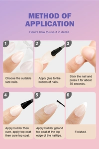 6-step application guide for glossy solid color press-on nails with clear instructions