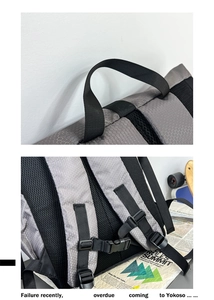 Detail of grey honeycomb fabric and breathable mesh back panel on sports backpack