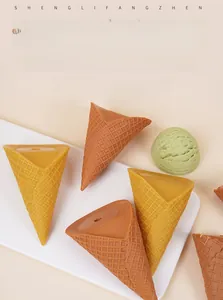 Macro view of realistic jumbo waffle cone models with detailed grid textures for DIY crafts