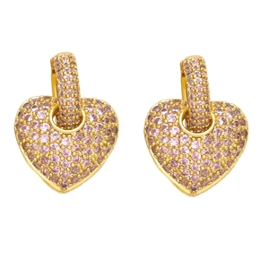 Elegant gold heart earrings with pink pavé zircon stones and a minimalist drop design