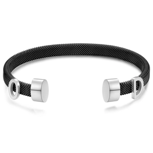 6mm minimalist stainless steel cable wire open bangle with silver OD letter charms