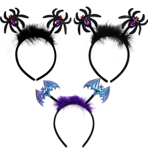 Halloween headband set featuring glitter bat and purple gem spider festive party props