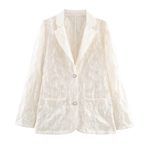 Blazer Texturé Pour Femme Veste De Costume Élégante À Boutons Manches Longues Extérieur Blanc Détail Künstliche Perle