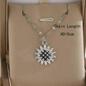 Collier pendentif tournesol minimaliste avec chaîne argentée et cristal, longueur 40+5cm
