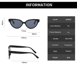 Detailed dimension chart showing frame width and temple length for these fashion sunglasses