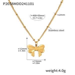 Detailed specs of the golden bow pendant necklace with chain length and pendant size dimensions