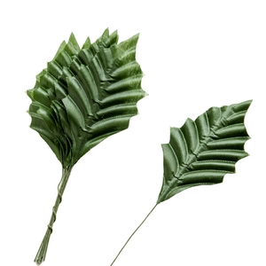 Artificial dark green Christmas leaves with wire stems for DIY holiday decoration projects