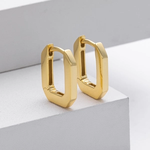 Minimalist square geometric gold S925 sterling silver hoop earrings on artistic steps