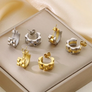 Boucles D'oreilles Créoles Texture Bracelet De Montre Acier Inoxydable Plaqué Or 18K Forme C Bijoux Géométriques Femmes