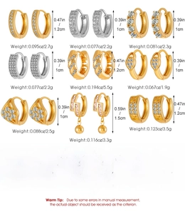 Size chart showing diameter and weight for 9 styles of copper hoop earrings with diamonds