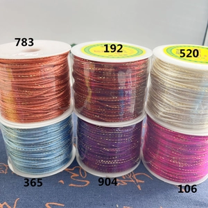 Assorted metallic braided cords for DIY jewelry making on white spools with color labels