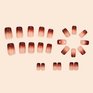 Brown gradient square press-on nails set with 24 pieces of glossy coffee-toned faux nails