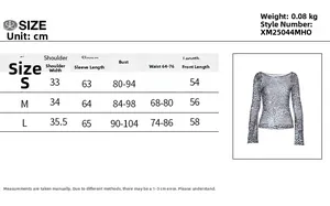 Detailed size chart for sexy leopard print mesh shirt showing S, M, L measurements