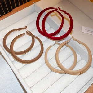 Velvet hoop earrings set in burgundy, brown and beige for elegant winter outfits