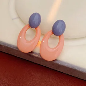 Minimalist lavender and peach oval earrings in a modern geometric vintage style
