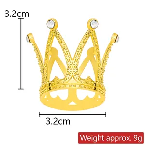Detailed view of mini golden alloy crown with 3.2cm size specs and sparkling rhinestones