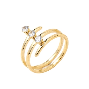 Three-layer gold stainless steel ring with elegant round diamonds on a clean white background