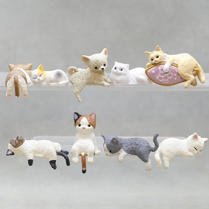 Set of 10 miniature resin cat and dog figurines for computer monitor and desk edge decoration