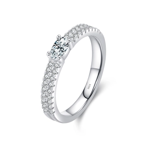 Elegant S925 sterling silver double row pavé ring with oval center sparkling zircon stone